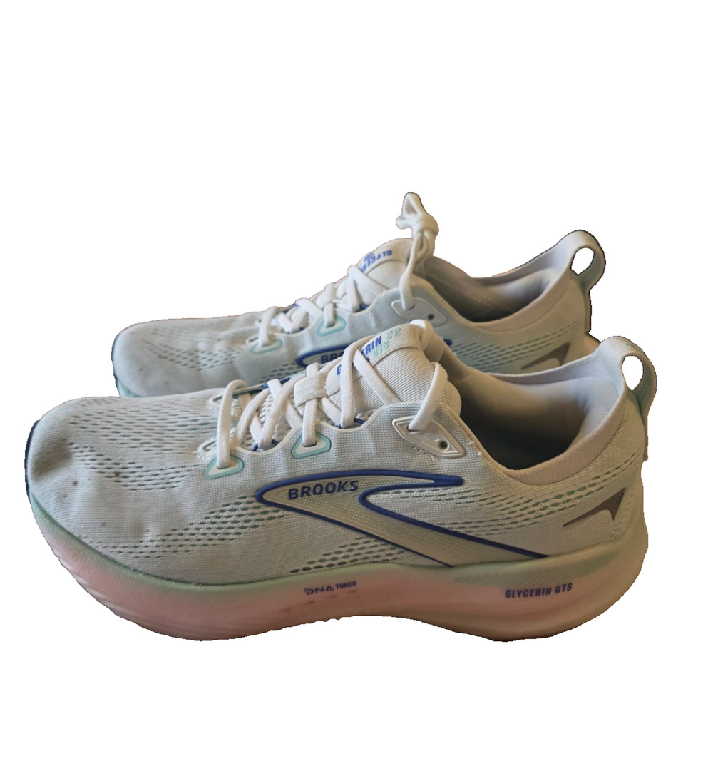 Brooks Glycerin GTS 22 Running Shoes Women's 10.5 White Blue DNA Tuned Medium